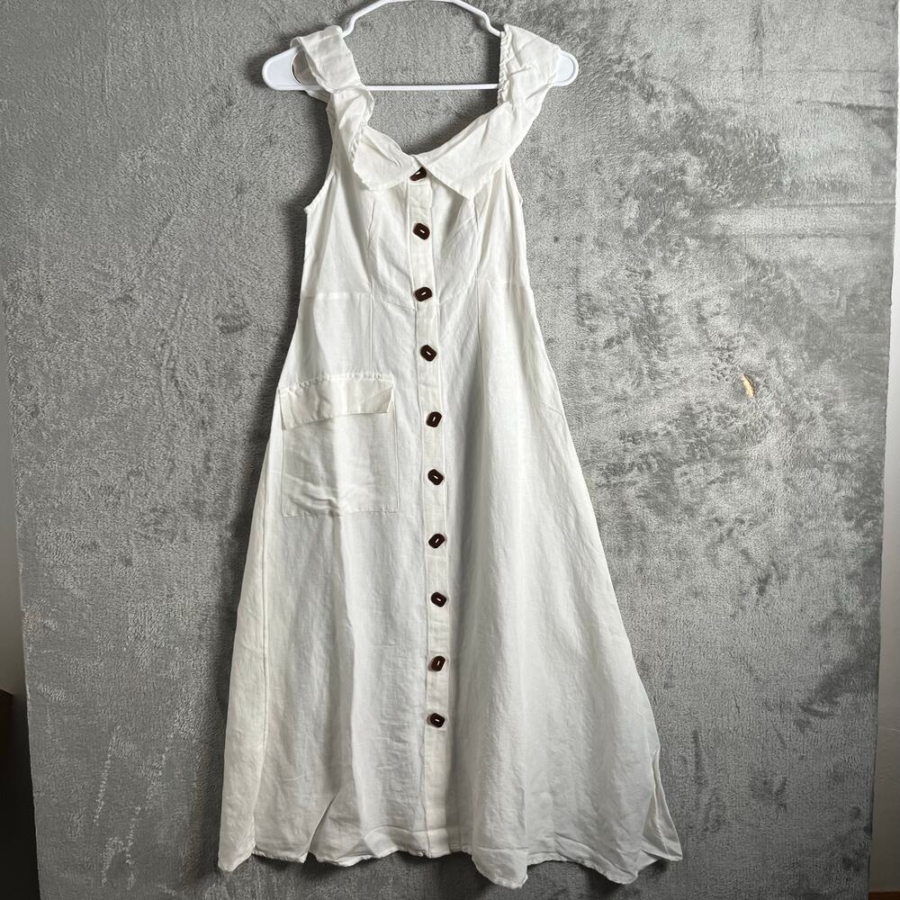 Anthropologie Off The‎ Shoulder Button Midi Dress Size 12 Prairie Cottage New
